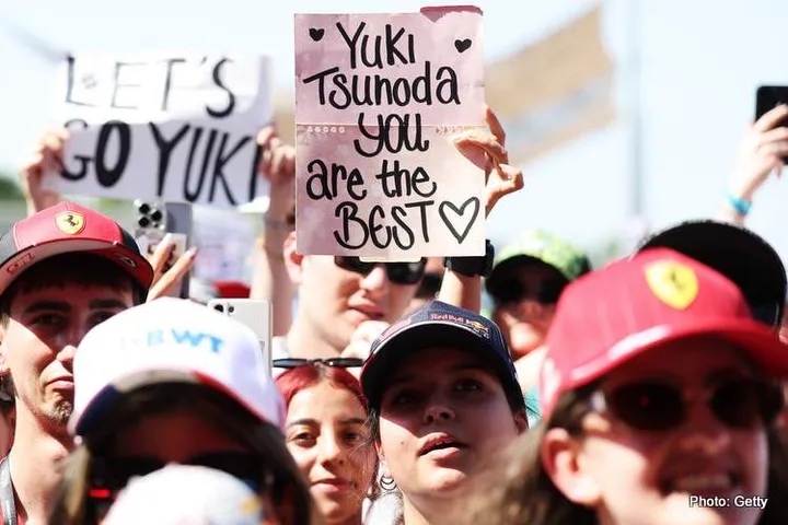 BARCELONA, SPAIN - MAY 31: Fans of Yuki Tsunoda of Japan and Oracle Red Bull Racing prior to final practice ahead of the F1 Grand Prix of Spain at Circuit de Barcelona-Catalunya on May 31, 2025 in Barcelona, Spain. (Photo by Mark Thompson/Getty Images) // Getty Images / Red Bull Content Pool // SI202505310254 // Usage for editorial use only //