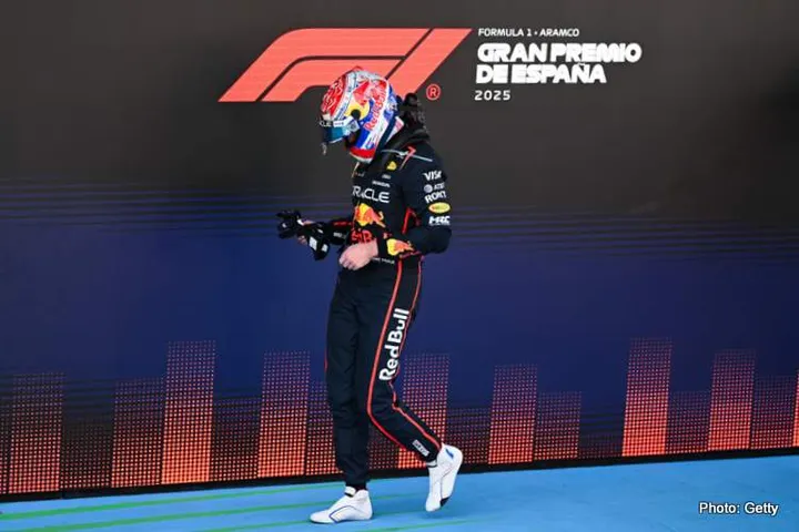 BARCELONA, SPAIN - JUNE 01: Max Verstappen of the Netherlands walks past the podium after driving the (1) Oracle Red Bull Racing RB21 during the F1 Grand Prix of Spain at Circuit de Barcelona-Catalunya on June 01, 2025 in Barcelona, Spain. (Photo by David Ramos/Getty Images) // Getty Images / Red Bull Content Pool // SI202506010784 // Usage for editorial use only //