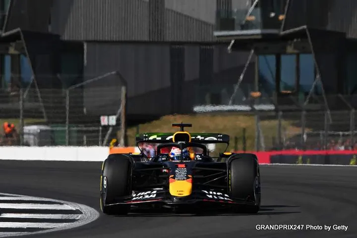 NORTHAMPTON, ENGLAND - JULY 04: Max Verstappen of the Netherlands driving the (1) Oracle Red Bull Racing RB21 on track during practice ahead of the F1 Grand Prix of Great Britain at Silverstone Circuit on July 04, 2025 in Northampton, England. (Photo by Rudy Carezzevoli/Getty Images) // Getty Images / Red Bull Content Pool // SI202507040601 // Usage for editorial use only //