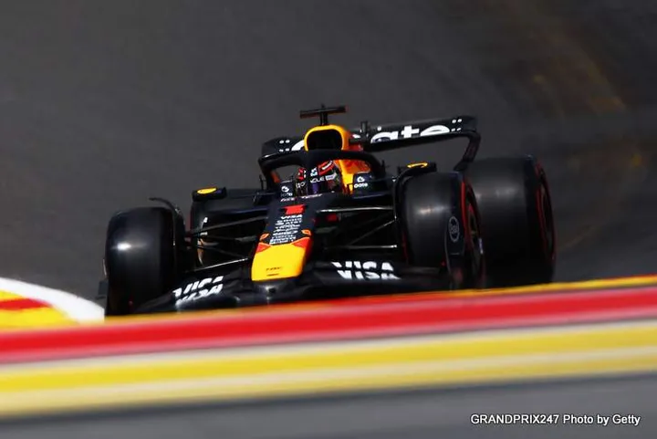 SPA, BELGIUM - JULY 25: Max Verstappen of the Netherlands driving the (1) Oracle Red Bull Racing RB21 on track during practice ahead of the F1 Grand Prix of Belgium at Circuit de Spa-Francorchamps on July 25, 2025 in Spa, Belgium. (Photo by Andy Hone/LAT Images) // Getty Images / Red Bull Content Pool // SI202507250889 // Usage for editorial use only //