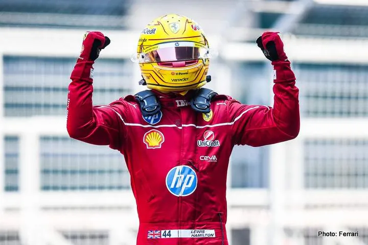 HAMILTON Lewis (gbr), Scuderia Ferrari SF-25, portrait celebration during the Formula 1 Heineken Chinese Grand Prix 2025, 2nd round of the 2025 FIA Formula One World Championship from March 21 to 23, 2025 on the Shanghai International Circuit, in Shanghai, China - Photo Eric Alonso / DPPI