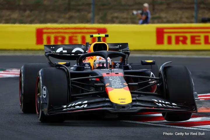 BUDAPEST, HUNGARY - AUGUST 01: Yuki Tsunoda of Japan driving the (22) Oracle Red Bull Racing RB21 on track during practice ahead of the F1 Grand Prix of Hungary at Hungaroring on August 01, 2025 in Budapest, Hungary. (Photo by Joe Portlock/Getty Images)