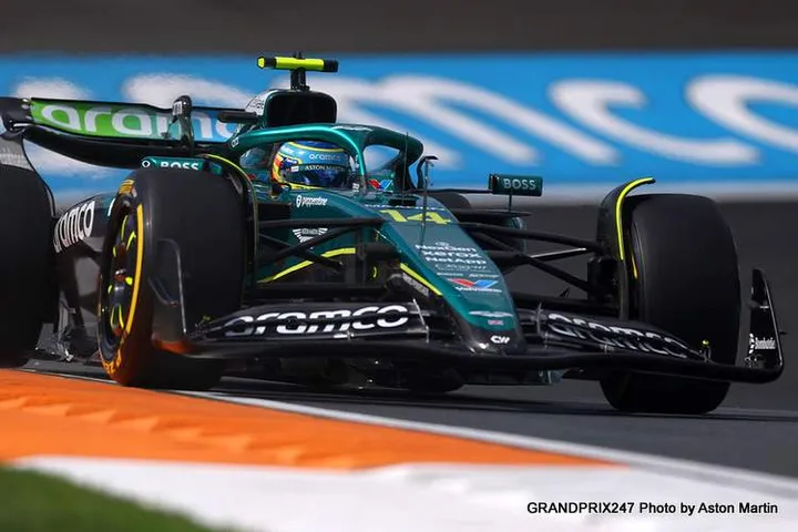ZANDVOORT, NETHERLANDS - AUGUST 29: Fernando Alonso of Spain driving the (14) Aston Martin F1 Team AMR25 Mercedes on track during practice ahead of the F1 Grand Prix of Netherlands at Circuit Zandvoort on August 29, 2025 in Zandvoort, Netherlands. (Photo by Zak Mauger/LAT Images)2232667321Colour Image, Horizontal, sport, motorsport, formula one racing