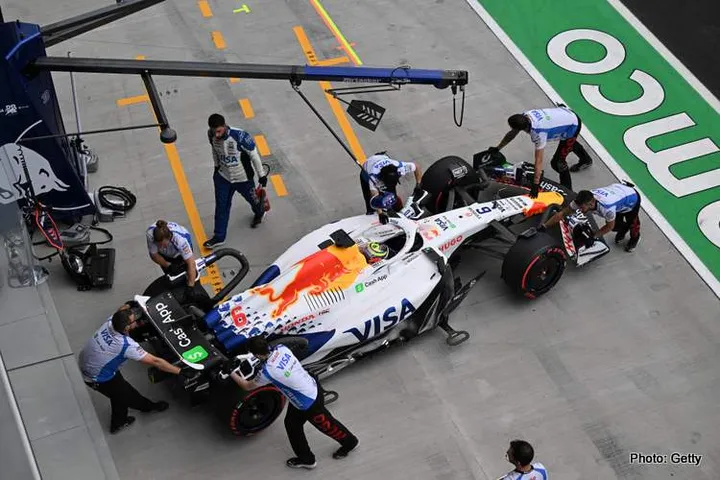BUDAPEST, HUNGARY - AUGUST 01: Isack Hadjar of France and Visa Cash App Racing Bulls is returned to the garage during practice ahead of the F1 Grand Prix of Hungary at Hungaroring on August 01, 2025 in Budapest, Hungary. (Photo by Sam Bagnall/Sutton Images) // Getty Images / Red Bull Content Pool // SI202508011737 // Usage for editorial use only //