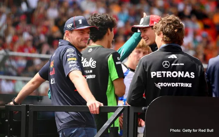 BUDAPEST, HUNGARY - AUGUST 03: Max Verstappen of the Netherlands and Oracle Red Bull Racing on the drivers parade prior to the F1 Grand Prix of Hungary at Hungaroring on August 03, 2025 in Budapest, Hungary. (Photo by Simon Galloway/LAT Images) // Getty Images / Red Bull Content Pool // SI202508030288 // Usage for editorial use only //