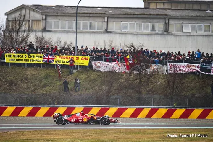 Lewis Hamilton testing the Ferrari F1SF 75 on the Fiorano circuit, at Maranello, Italy, on January 22nd, 2025 - Photo Fabrizio Boldoni / DPPI