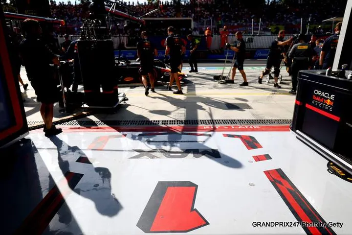 MONZA, ITALY - SEPTEMBER 06: Max Verstappen of the Netherlands driving the (1) Oracle Red Bull Racing RB21 in the Pitlane during qualifying ahead of the F1 Grand Prix of Italy at Autodromo Nazionale Monza on September 06, 2025 in Monza, Italy. (Photo by Mark Thompson/Getty Images) // Getty Images / Red Bull Content Pool // SI202509060602 // Usage for editorial use only //