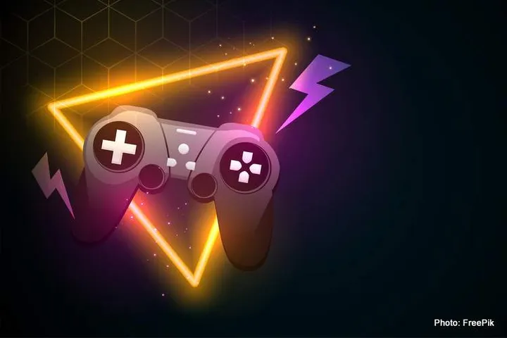 digital remote controller background with glowing neon fame vector esports