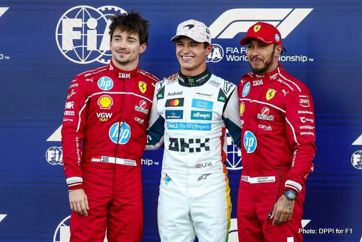NORRIS Lando (gbr), McLaren F1 Team MCL39, LECLERC Charles (mco), Scuderia Ferrari SF-25, HAMILTON Lewis (gbr), Scuderia Ferrari SF-25, portrait during the 2025 Formula 1 Mexico City Grand Prix, 20th round of the 2025 FIA Formula One World Championship from October 24 to 26, 2025 on the Autodromo Hermanos Rodriguez, in Mexico City, Mexico - Photo Florent Gooden / DPPI