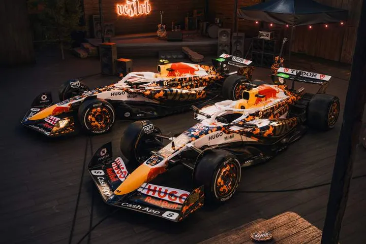 Digital renders of Liam Lawson and Isack Hadjar's VCARB 02 in the 2025 VCARB Austin Special Livery. // VCARB / Red Bull Content Pool // SI202510151162 // Usage for editorial use only // racing Bulls
