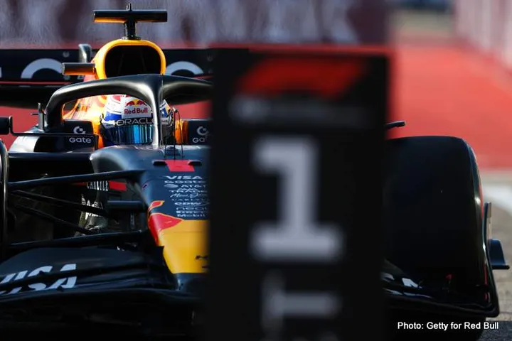 AUSTIN, TEXAS - OCTOBER 18: Pole position qualifier Max Verstappen of the Netherlands driving the (1) Oracle Red Bull Racing RB21 arrives in parc ferme during Qualifying ahead of the F1 Grand Prix of United States at Circuit of The Americas on October 18, 2025 in Austin, Texas. (Photo by Mark Thompson/Getty Images) // Getty Images / Red Bull Content Pool // SI202510190061 // Usage for editorial use only //