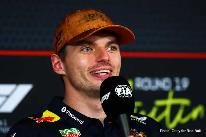 AUSTIN, TEXAS - OCTOBER 19: Race winner Max Verstappen of the Netherlands and Oracle Red Bull Racing in the Drivers Press Conference during the F1 Grand Prix of United States at Circuit of The Americas on October 19, 2025 in Austin, Texas. (Photo by Clive Rose/Getty Images) // Getty Images / Red Bull Content Pool // SI202510191505 // Usage for editorial use only //