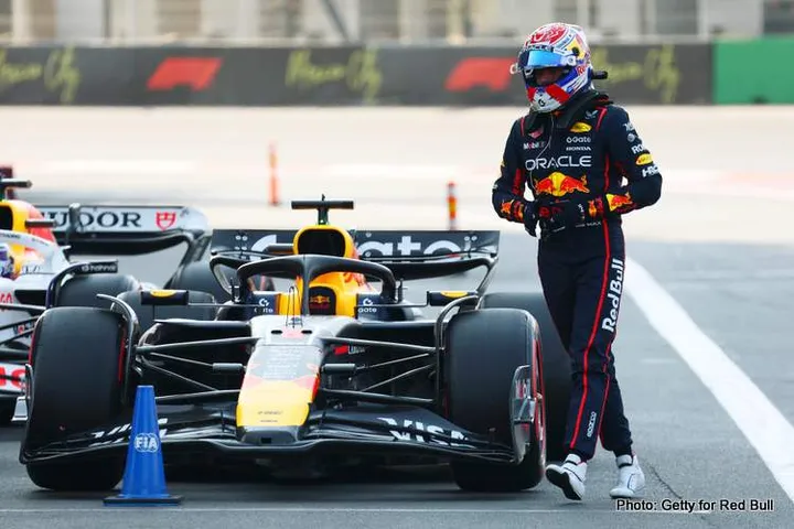MEXICO CITY, MEXICO - OCTOBER 25: Fifth placed qualifier Max Verstappen of the Netherlands and Oracle Red Bull Racing in parc ferme during qualifying ahead of the F1 Grand Prix of Mexico at Autodromo Hermanos Rodriguez on October 25, 2025 in Mexico City, Mexico. (Photo by Mark Thompson/Getty Images) // Getty Images / Red Bull Content Pool // SI202510260007 // Usage for editorial use only //