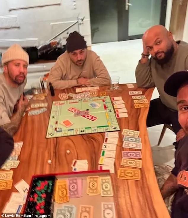 Playing games: He could also be seen in one other photo with his pals as they played a game of Monopoly around a table