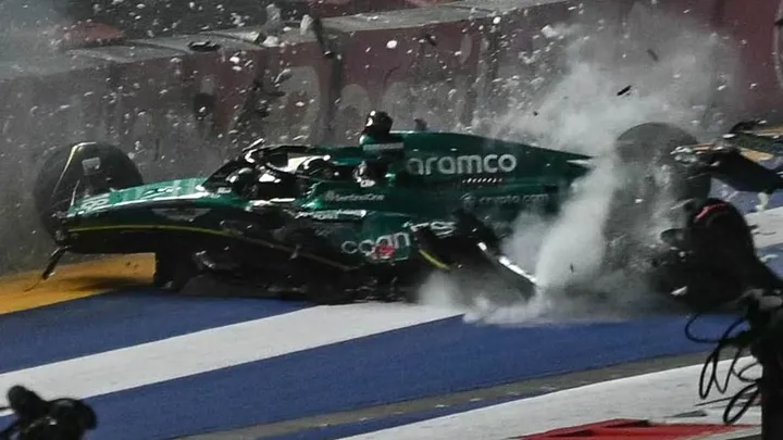 Lance Stroll suffers a MASSIVE 110mph crash during qualifying at the  Singapore Grand Prix with his Aston Martin car left in pieces... but he's  given the all clear to race on Sunday |