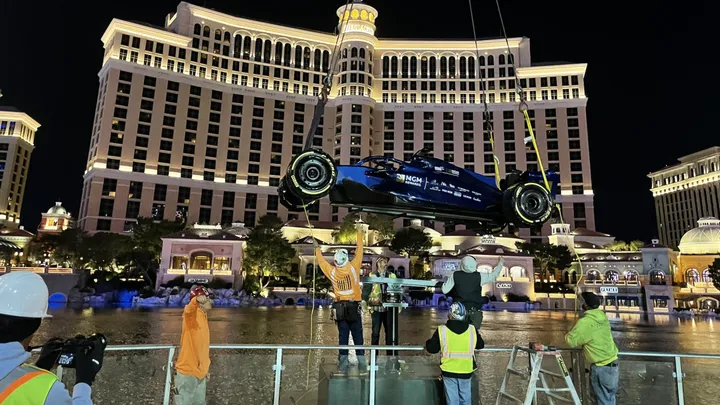 Crews install MGM Rewards' F1 show car at the Bellagio Fountains MGM Resorts: Las Vegas Grand Prix will be fantastic in the years to come 