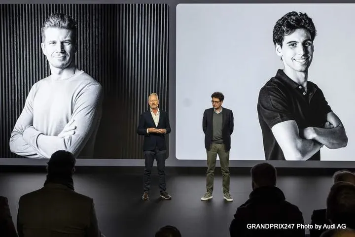 Team Principal Jonathan Wheatley and Head of Audi F1 Project Mattia Binotto at the reveal event “Audi One” in Munich, November 12, 2025 (from left)