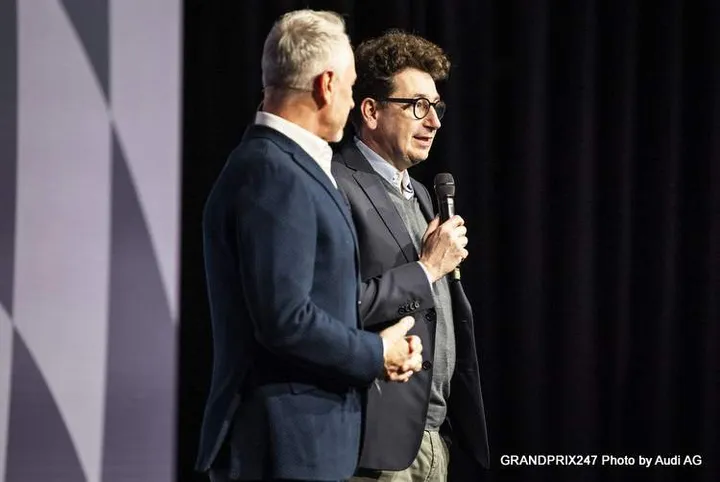 Team Principal Jonathan Wheatley and Head of Audi F1 Project Mattia Binotto at the reveal event “Audi One” in Munich, November 12, 2025 (from left)