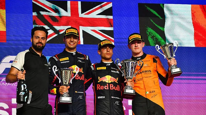 The top three drivers celebrate on the podium after the More than just Formula 2 glory on the line?