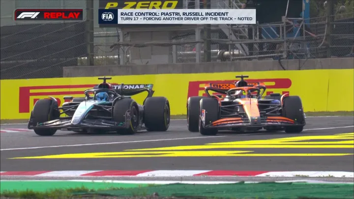 George Russell and Oscar Piastri end up touching as the pair are involved in a brilliant battle at the Japanese Grand Prix.