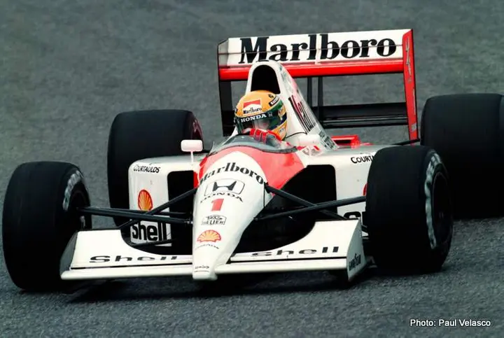 File Photo. Brazilian Formula One legend Ayrton Senna in action driving a Marlboro McLaren Honda at the French Grand Prix at Magny Cours. (Photo by Paul Velasco / PictureNET Africa) motorsport
