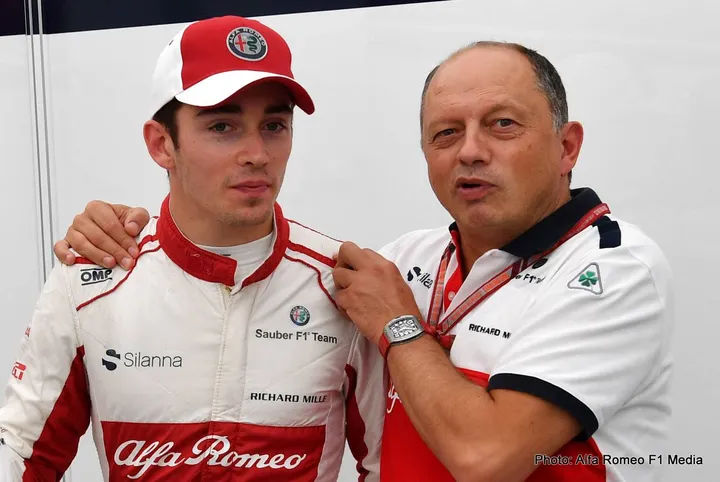 Charles Leclerc, Alfa Romeo Sauber F1 Team with Frederic Vasseur, Alfa Romeo Sauber F1 Team, Team Principal at Formula One World Championship, Rd17, Japanese Grand Prix, Practice, Suzuka, Japan, Friday 5 October 2018.
