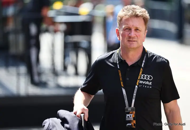 SPA, BELGIUM - JULY 16: Allan McNish, Racing Director of Audi F1 Team arrives in the Paddock during previews ahead of the F1 Grand Prix of Belgium at Circuit de Spa-Francorchamps on July 16, 2026 in Spa, Belgium. (Photo by Andy Hone/LAT Images)