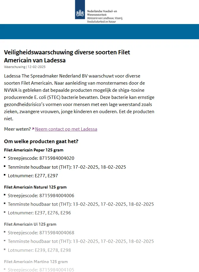 recall ladessa filet americain