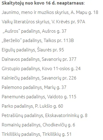 vinco kudirkos bibliotekos darbo laiko pasikeitimai