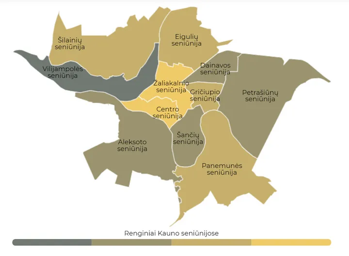 2023 m. Kauno kultūros lauko analizė pagal kultura.kaunas.lt. Renginių pasiskirstymas
