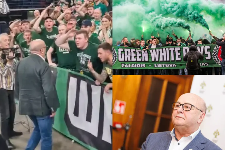 V. Matijošaitis ir Žalgirio fanai / Basketnews.lt video stop kadras, DELFI ir R. Tenio nuotr.