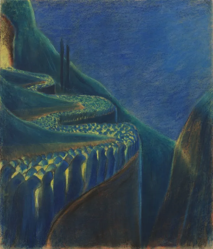 Mikalojus Konstantinas Čiurlionis. Laidotuvių simfonija. VI paveikslas iš 7 paveikslų ciklo. 1903 m. Popierius, pastelė. 73,3 x 62,8 cm