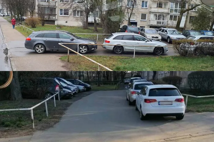 Automobiliai J. Žemgulio gatvėje / „Kauno švara“ nuotr. / „Kas vyksta Kaune“ montažas