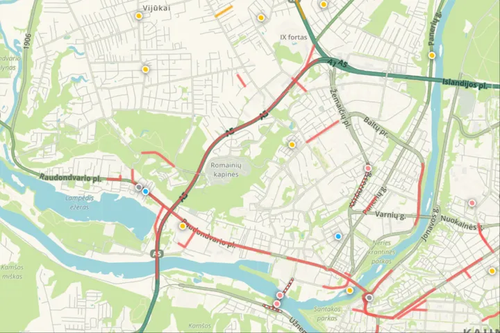 Spūstys Kauno mieste / Navigacijos programėlės „Waze“ nuotr.