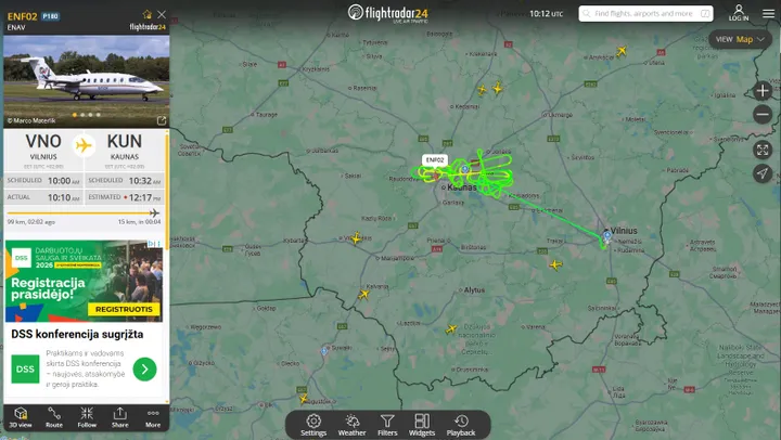 Skrydis virš Kauno / flightradar24.com nuotr.