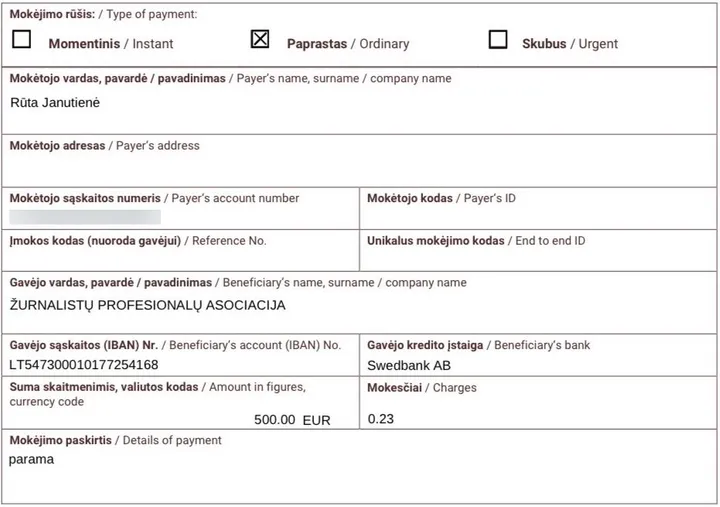 Mokėjimo nurodymas / Kas vyksta nuotr.