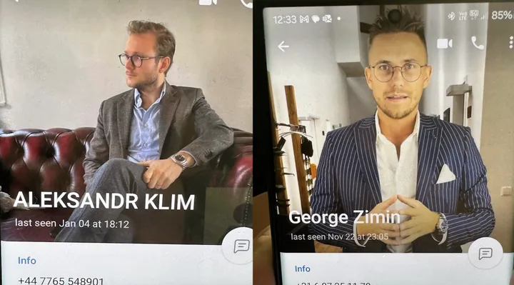 Fiktyvios menamų brokerių nuotraukos ir kontaktai iš nukentėjusiojo telefono / „Siena“ nuotr.