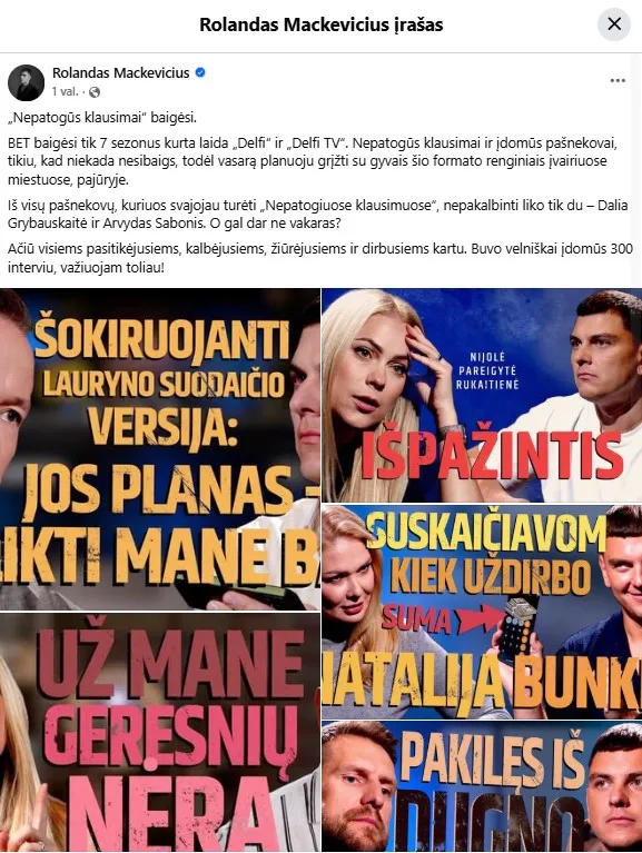 R. Mackevičiaus įrašas soc. tinkluose
