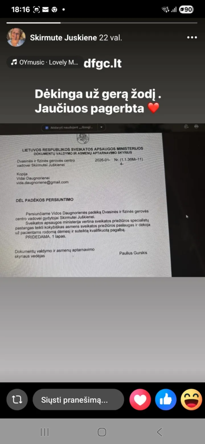 Padėka / Facebook nuotr.