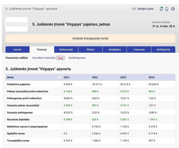 S. Juškienės įmonės apyvarta / rekvizitai.lt nuotr.