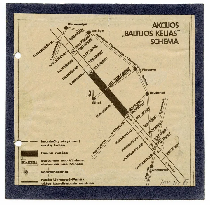 Lietuvos Persitvarkymo Sąjūdžio Raudondvario iniciatyvinės grupės parengta ir viešinta „Baltijos kelio“ schema (saugomas Kauno rajono muziejuje)