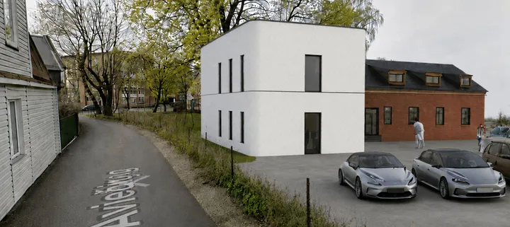 Dailininko Adomo Galdiko namo pokyčiai, žvilgsnis iš Aviečių gatvės / Vizualizacija
