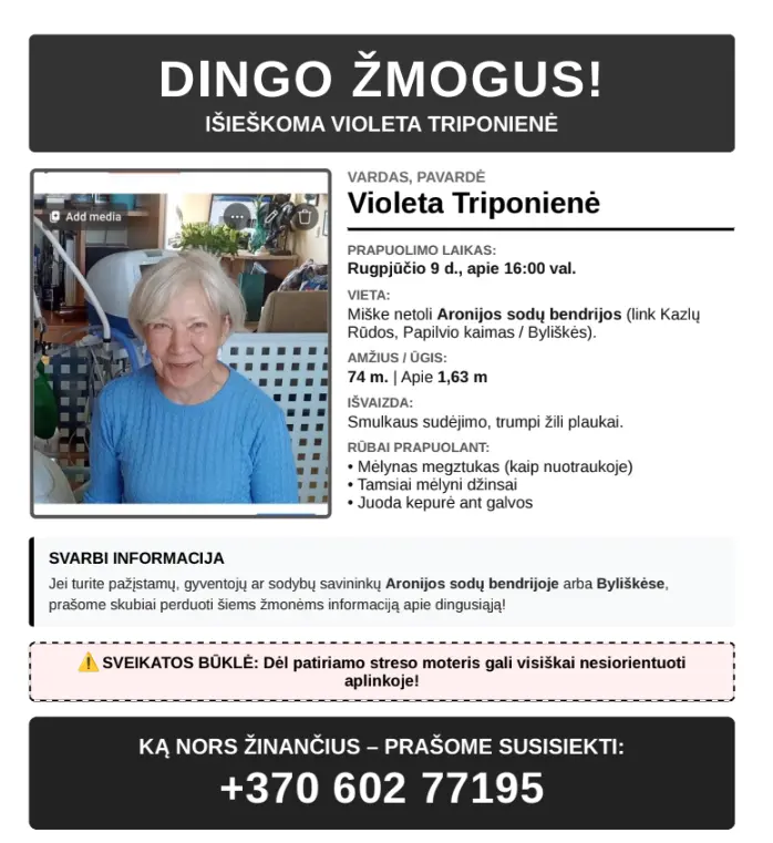 Paieškos skelbimas / Skaitytojo nuotr.