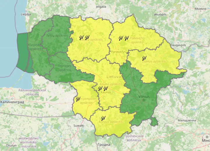 Pavojingų reiškinių žemėlapis rugpjūčio 22 d.