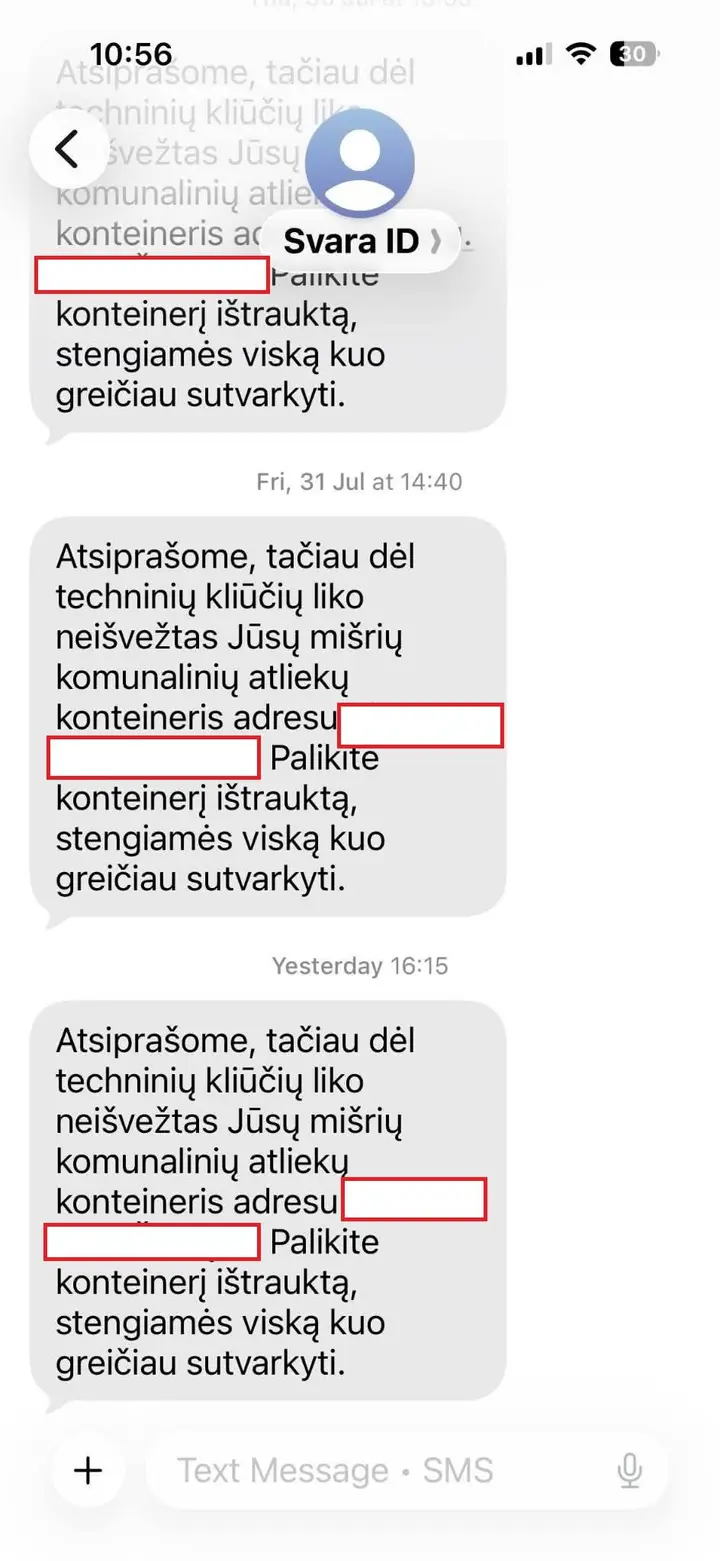 „Švara ID“ pranešimai apie neišvežamas šiukšles / Skaitytojų ekrano nuotr.