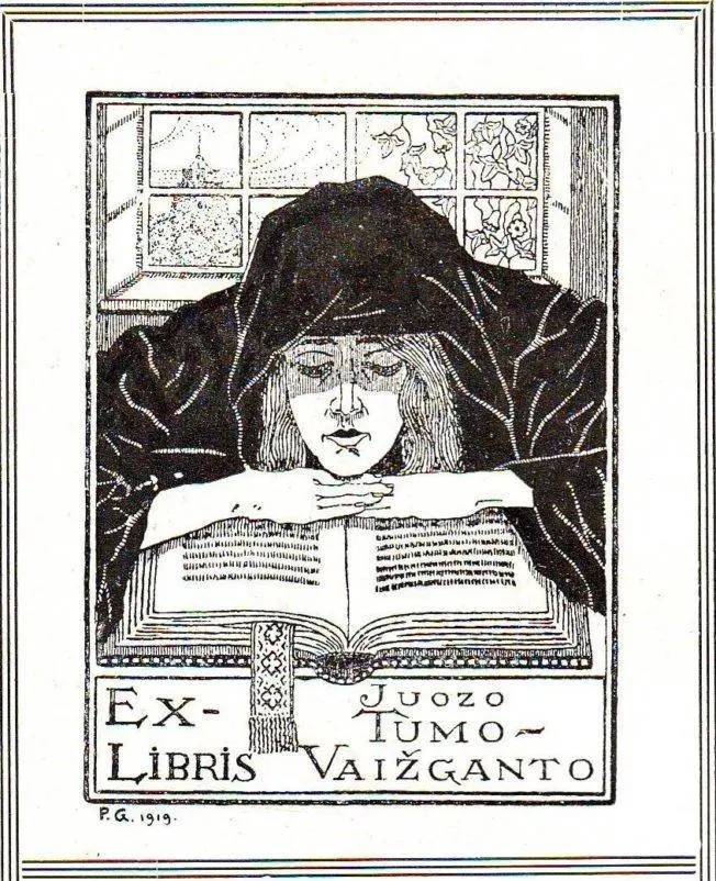 Antrąjį ekslibrisą sukūrė grafikas Paulius Galaunė 1919 m.