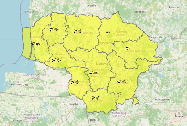 Pavojingų reiškinių žemėlapis 09.04 d.