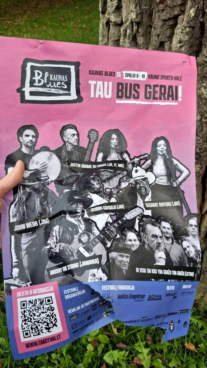 Nuo medžio nuplėštas plakatas