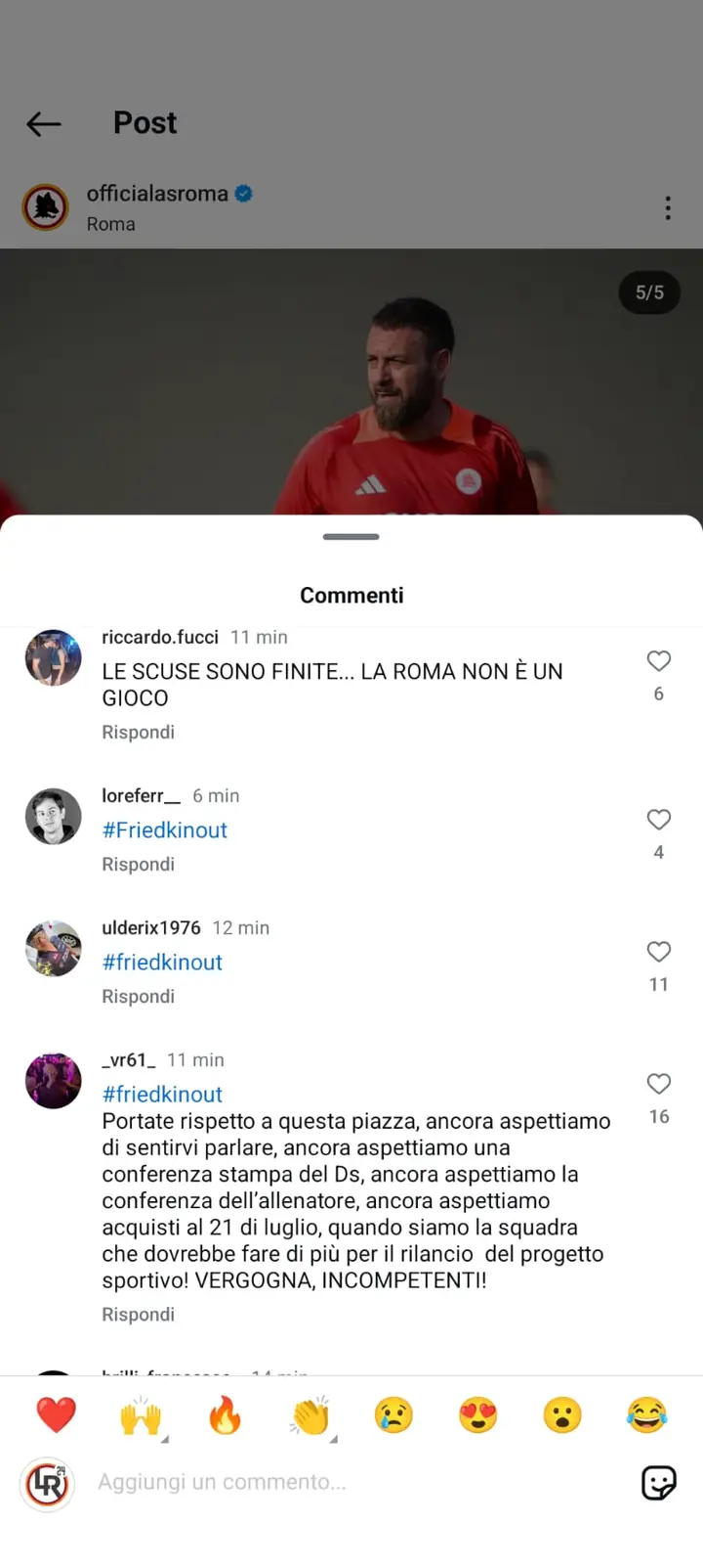 instagram commenti tifosi friedkin 5