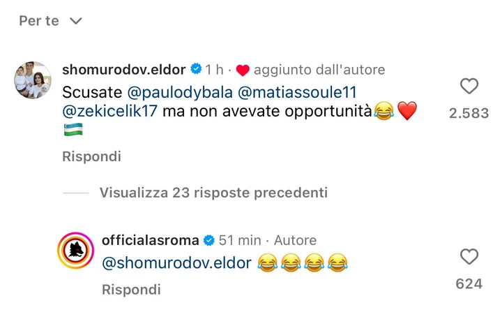instagram shomurodov giocatore del mese di febbraio